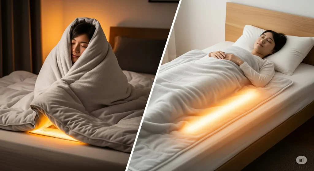 電気毛布の敷きと掛けの違いを比較